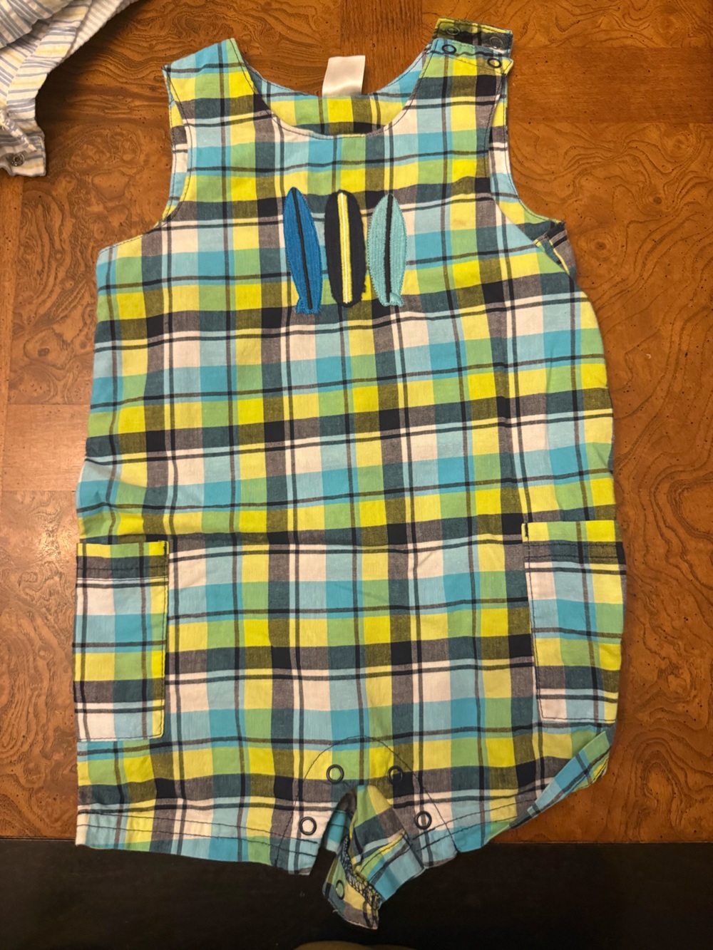 Carter's Plaid Sleeveless Romper Top in Blue, Yellow, Green